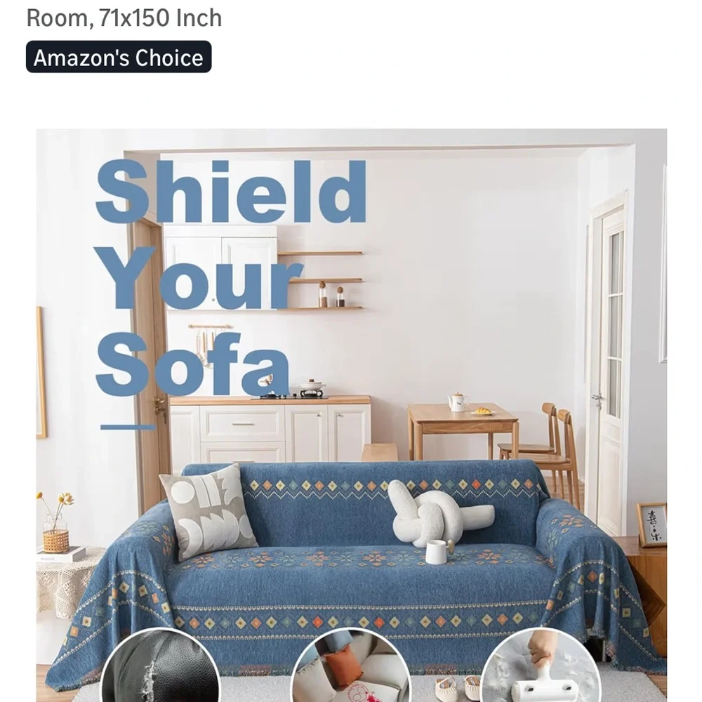 Blue Geometric Sofa Cover